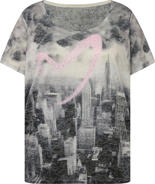 Actual product image Miamoda Half-Sleeve Crew Neck T-Shirt with Skyline Print with Heart (54)