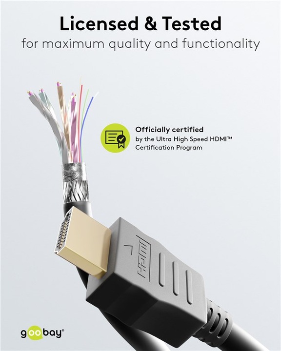 Productafbeelding Goobay Series 2.1 8K Ultra Hoge-Snelheid HDMI™ Kabel met Ethernet, Gecertificeerd, 1 m, Zwart (1 m, HDMI)