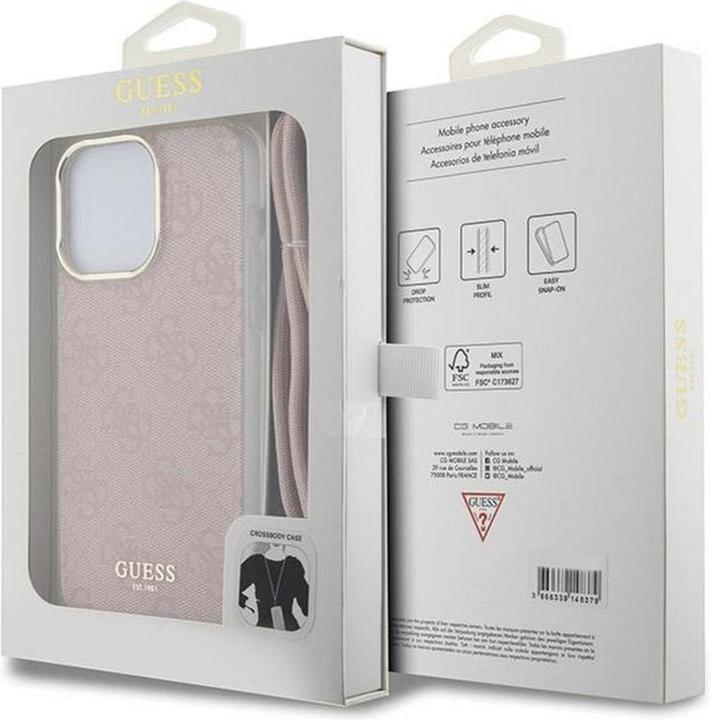 Image du produit Guess GUHCP15XHC4SEP iPhone 15 Pro Max 6.7" różowy/pink hardcase Crossbody Cord 4G Print (Apple iPhone 15 Pro Max)
