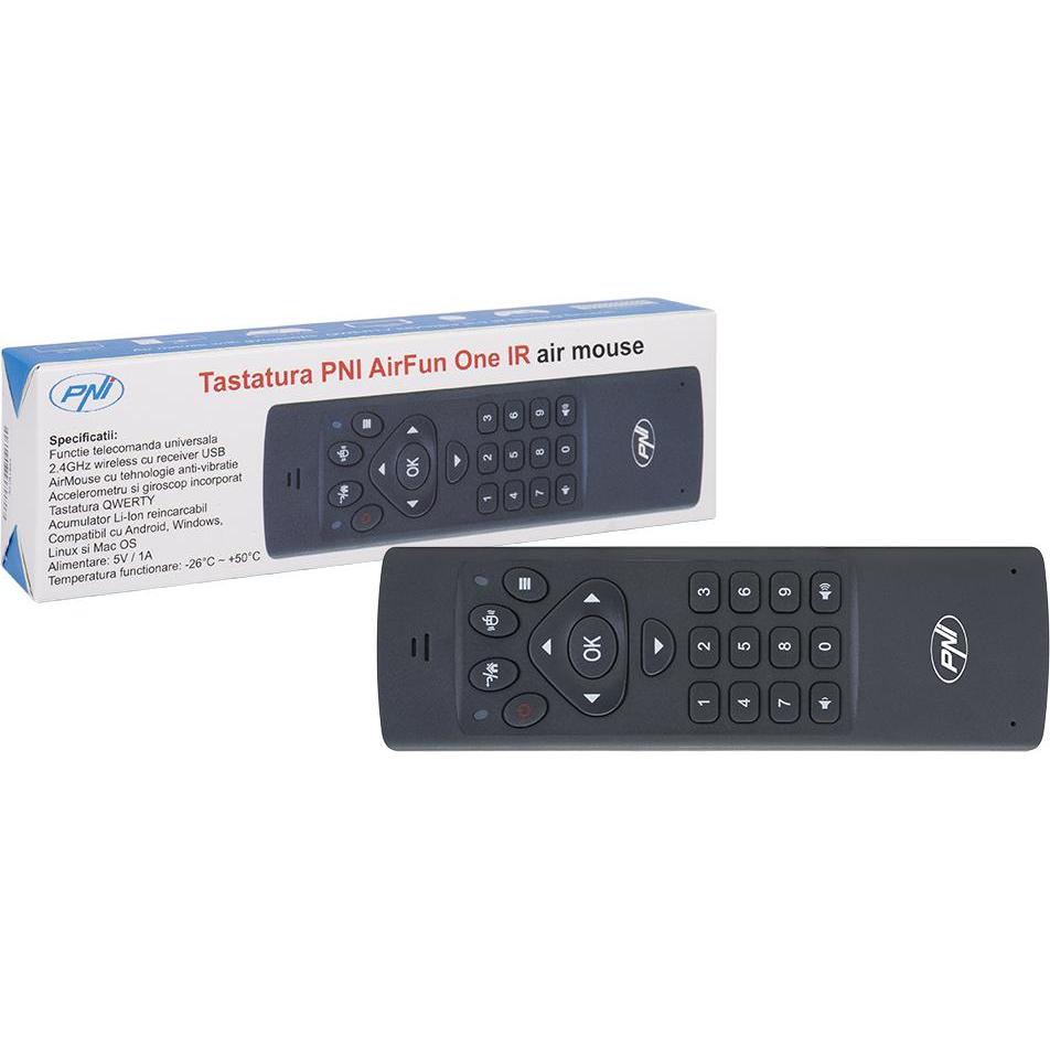 Thumbnail - PNI AirFun One IR-Air-Maus-Tastatur und Mini-QWERTY-Tastatur für Computer, Mini-PC und Mediaplayer (DE, Kabellos), Tasta...