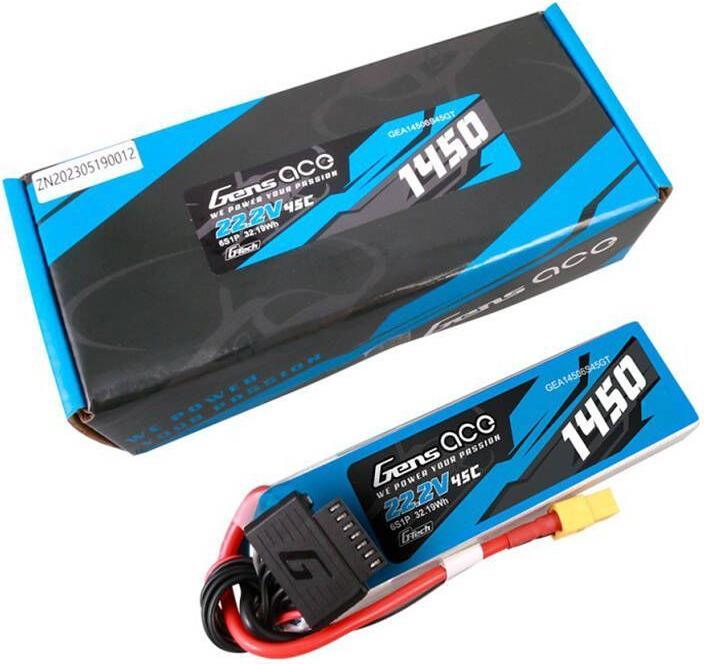 Actual product image Gens Ace G-Tech 1450mAh 22.2V 45C 6S1P Lipo Battery Pack with XT60 Plug (22.20 V, 1450 mAh)