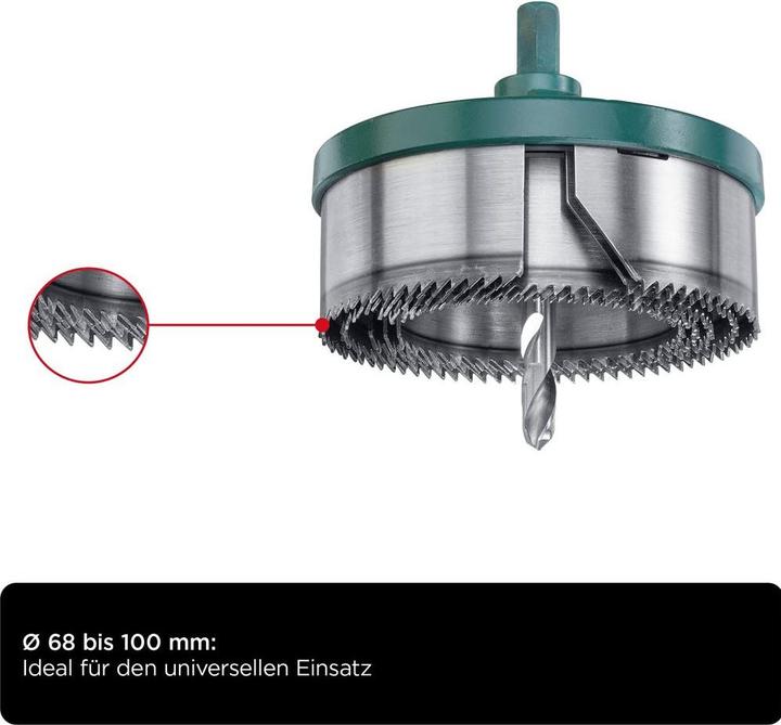 Actual product image kwb Hole saw 68100/depth 32/5 flanges (100 mm, 68 mm, 74 mm, 80 mm, 90 mm)