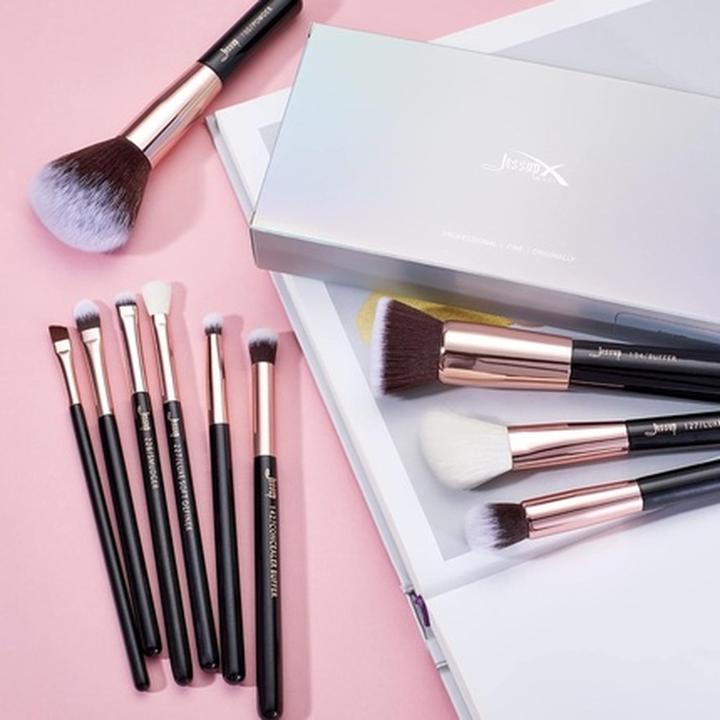 Produktbild Jessup Makeup Pinsel Set 10pcs Schwarz Rose Gold Natürliche Pinsel Kit für Puder Foundation Blush Augen (Puder)