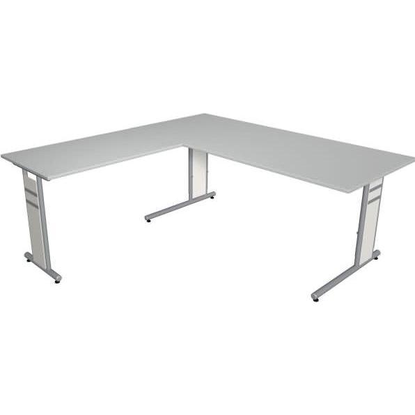 Kerkmann, Schreibtisch, Schreibtisch Form4 180 C-Fuss-Gestell 180x80x68-82cm / Anbau 100x60cm lichtgrau