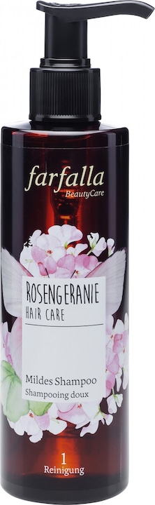 Farfalla ROSENGERANIE Mildes Shampoo | Sensible Kopfhaut & Kinderhaare (200 ml, Flüssiges Shampoo)