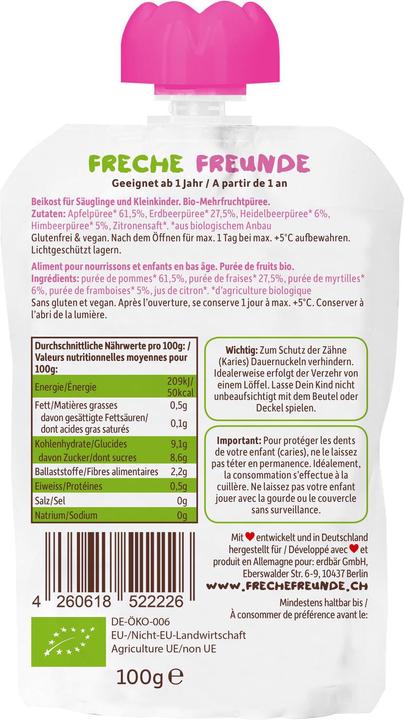 Produktbild Freche Freunde Apfel, Erdbeere, Blaubeere & Himbeere (100 g)