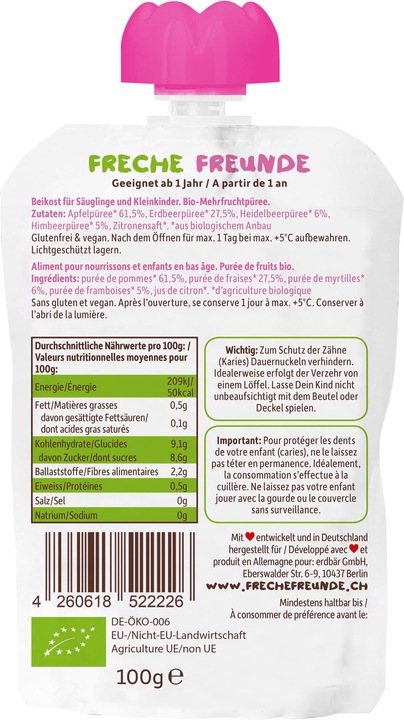 Produktbild Freche Freunde Apfel, Erdbeere, Blaubeere & Himbeere (100 g)
