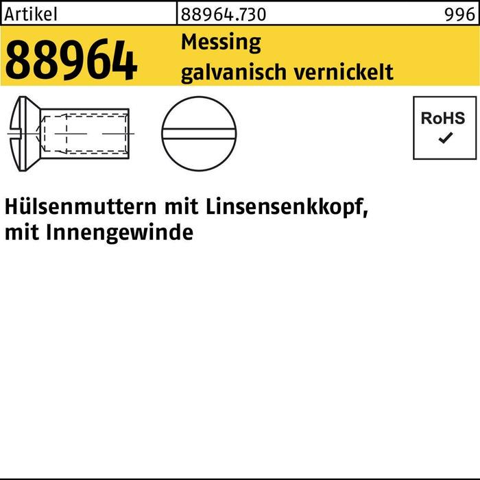 Image du produit Écrou à douille R 88964 Liko FF M 8 x 20 laiton électro-nickelé