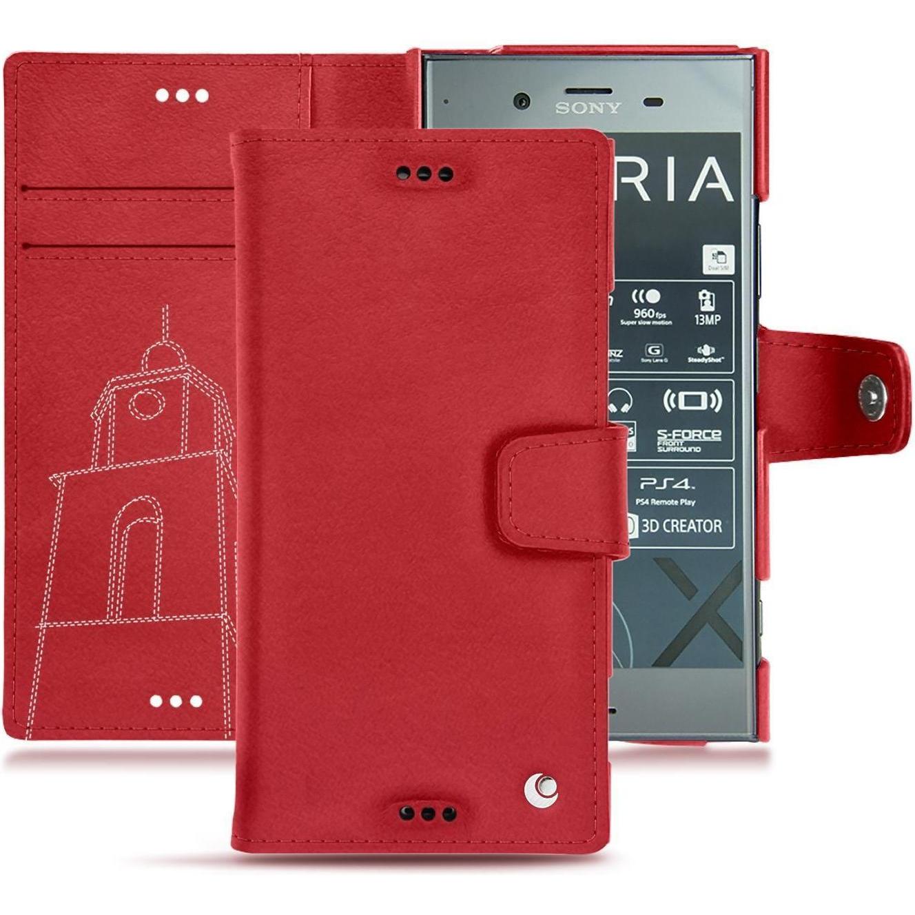 Noreve Lederschutzhülle Wallet (Sony Xperia XZ1), Smartphone Hülle, Rot