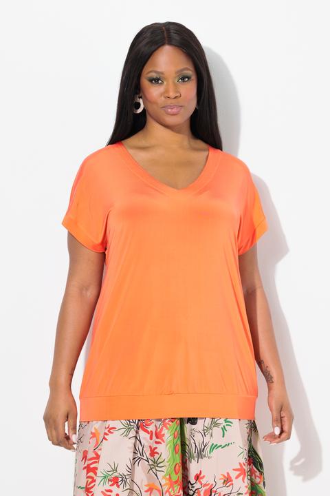 Image du produit Ulla Popken T-shirt oversize sans manches, tissu au tombé fluide, décolleté en V et manches courtes (46, 48)