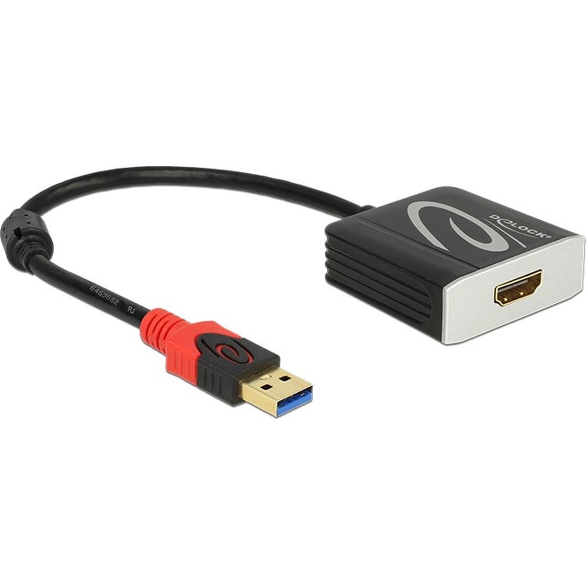 Delock USB 3.0 a (HDMI, 16 cm), Adattatore dati + video, Nero