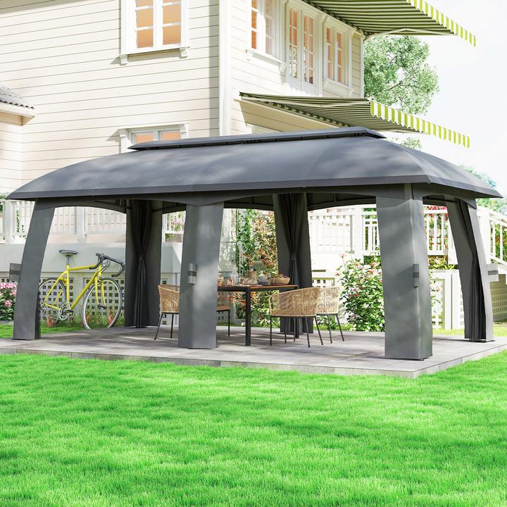 Produktbild Outsunny Pavillon, Partyzelt, mit Fliegennetzen, Winddach, bis 15 Personen, dunkelgrau, 3 x 6 x 3 m (300 cm, 600 cm)