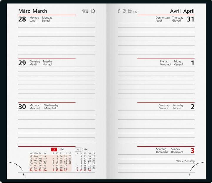 Actual product image Ridoide TA International 2026 701690301 1W/2S schwarz ML 8.7x15.3cm (A6, 1 week / 2 pages)