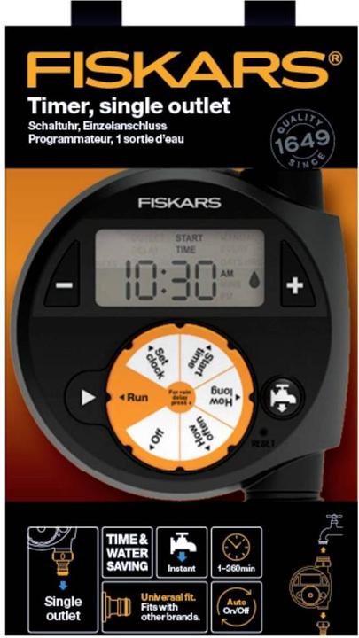 Produktbild Fiskars Zeitschaltuhr/Timer mit 1 Ausgang, Für alle gängigen Wasserhahngrössen, Leicht ablesbares LCD (Bewässerungscomputer)