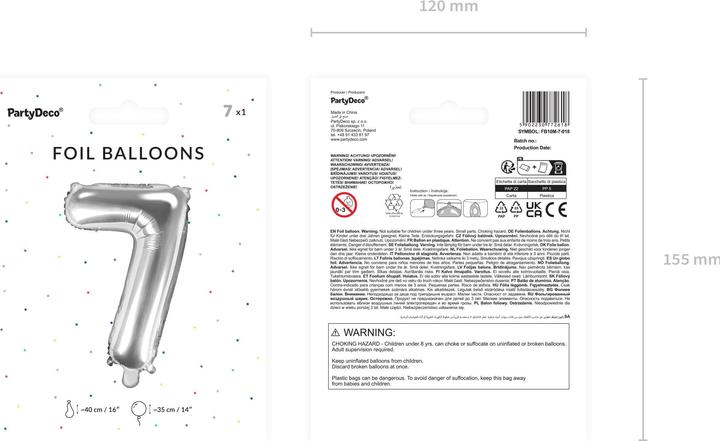 Produktbild Partydeco Zahlenballon 7 Alu Silber 35cm (1 x)