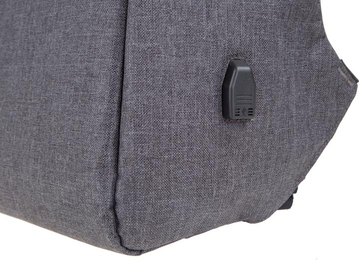Actual product image Lightpak Backpack "SAFEPAK", with USB charging port, gray polyester, padded back, trolley strap