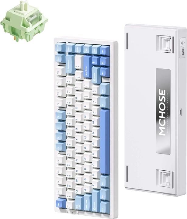 Actual product image Mchose G75 Pro Blue Matcha Latte V2 Tri-Mode Gasket Mechanical Keyboard (US, Cable, Wireless)