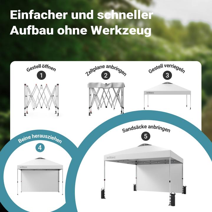 Actual product image Wiltec Pop up Pavillon 3x3m weiss Seitenteil Räder Gartenpavillon Faltpavillon (300 cm, 300 cm)