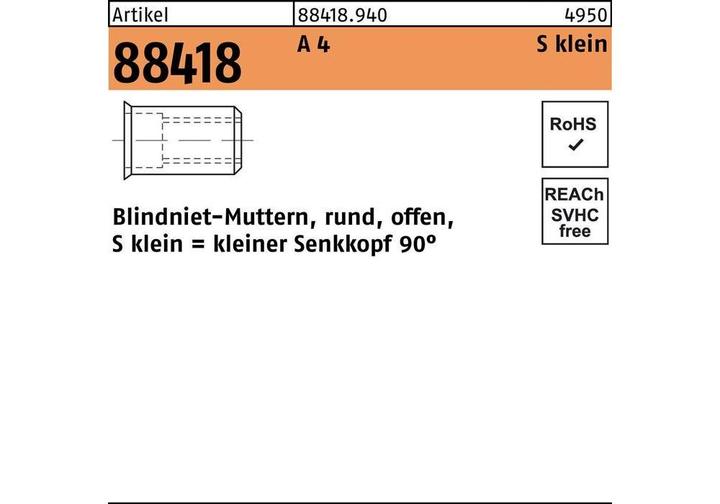 Actual product image Blind rivet nut R 88418 Senkkopf