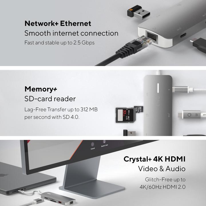 Produktbild LINQ Connects 8in1 PRO USB-C Multiport Hub 140W (USB-C, 8 Ports)