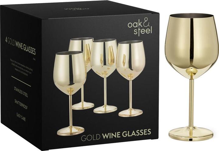Immagine prodotto Oak & Steel Set di 4 bicchieri da vino in acciaio inox color oro (50 cl, 4 Occhiali, Set di bicchieri da vino)