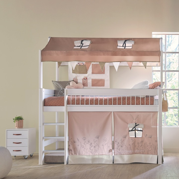 Immagine prodotto Lifetime Kidsrooms Letto 4 in 1 a mezza altezza con baldacchino in tessuto, Happy Rabbit KOMBO 1con rete a doghe