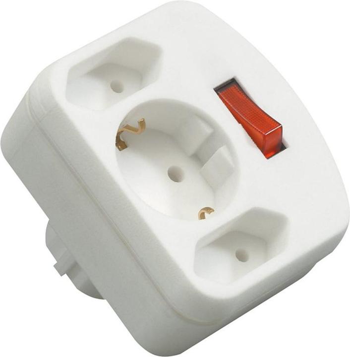 Actual product image REV 3-way adapter with switch (3x, CEE 7/3)