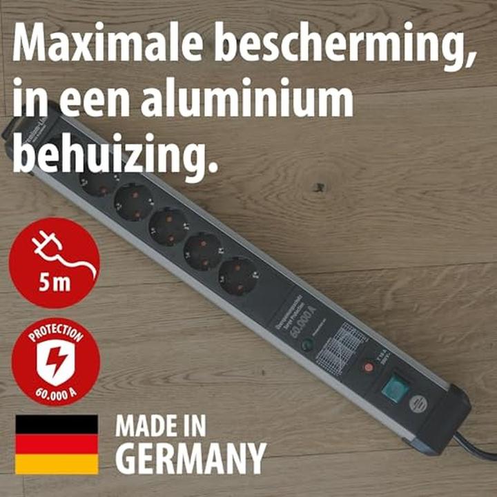 Produktbild Brennenstuhl 1391010601 Steckdosenleiste mit Schalter Silber-Schwarz Schutzkontakt 1 St. (6 x, CEE 7/3, 5 m)