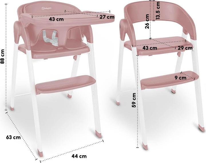Actual product image BabyGo Levels Highchair rose/white (Highchair)