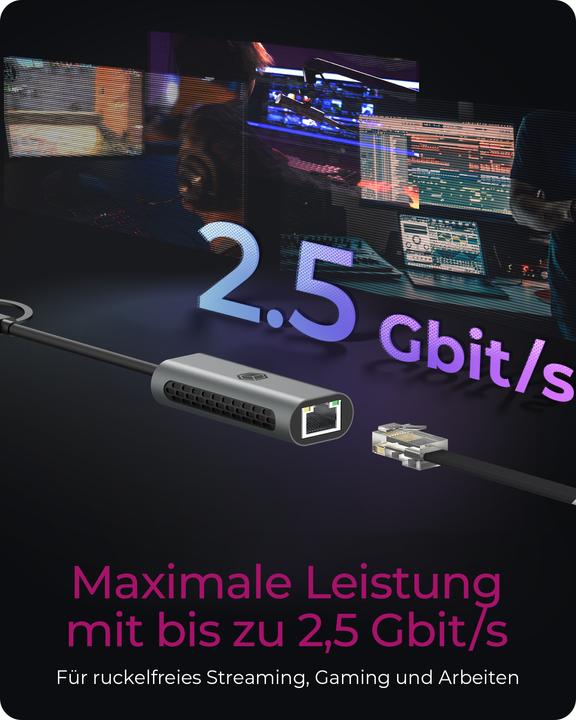 Actual product image Icy Box 2.5 Gigabit Ethernet LAN adapter, IB-LAN301-C3 (USB-C, USB, RJ45 2.5 Gigabit Ethernet (1x))