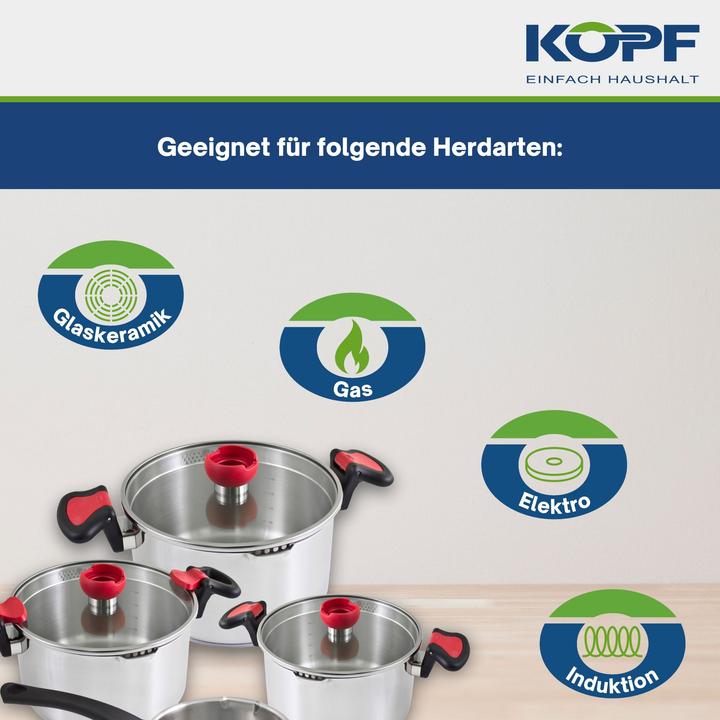Produktbild Kopf Nelo Topfset (7-teilig, Edelstahl, Induktion, mit intelligenter Abgiesshilfe) (Edelstahl, 16 x 8.50 cm)