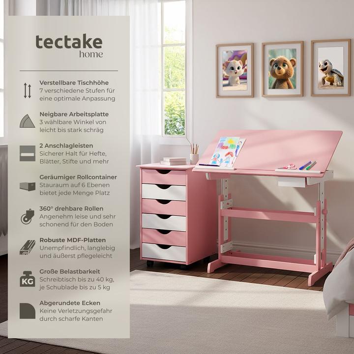 Produktbild tectake Kinderschreibtisch und Rollcontainer (109 x 55 x 94 cm)