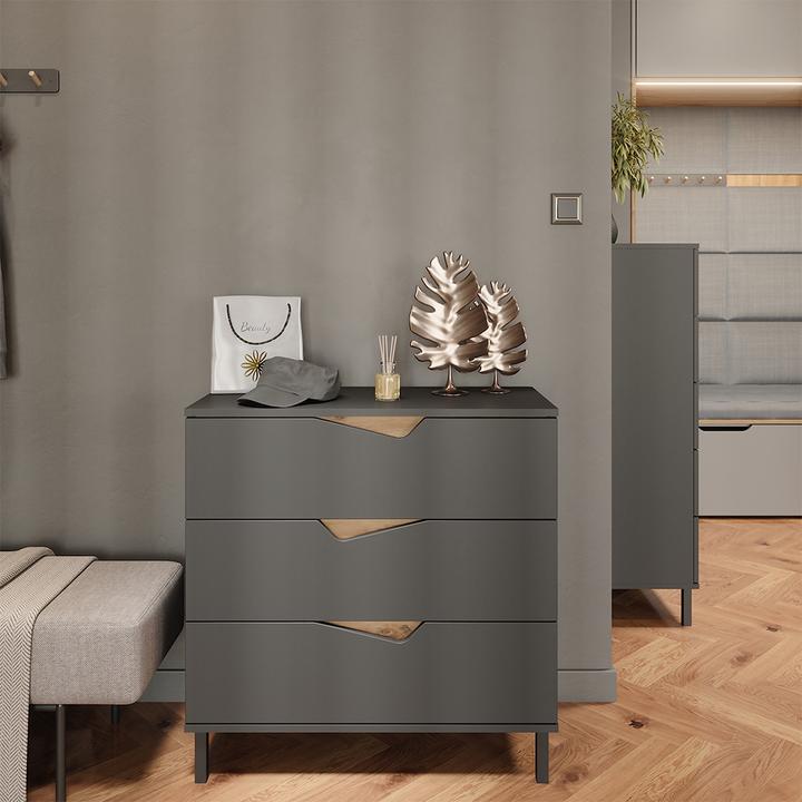 Produktbild Vicco Kommode Marelle, Anthrazit/Artisan/Artisan, 80 x 81.2 cm mit 3 Schubladen (80 x 38 x 81.20 cm)