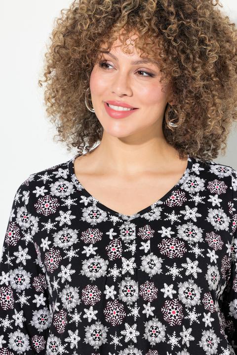 Produktbild Ulla Popken Shirt, Schneeflocken, A-Linie, V-Ausschnitt, 3/4-Arm (50, 52)