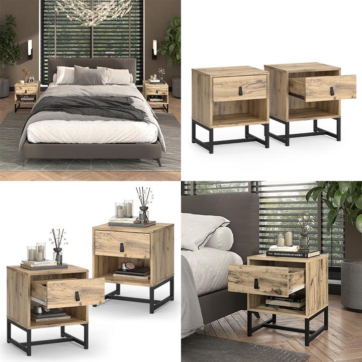 Actual product image Vicco Nachttisch Ezra, Eiche, 39 x 47 cm 2er Set