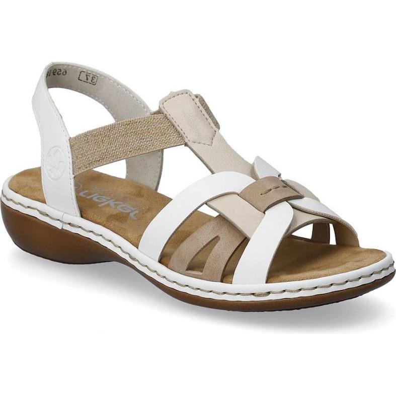 Rieker, Donne, Sandali + Ciabatte, Comfortable women's slip-on sandals with elastic straps, white 65918-81, Bianco, (39)