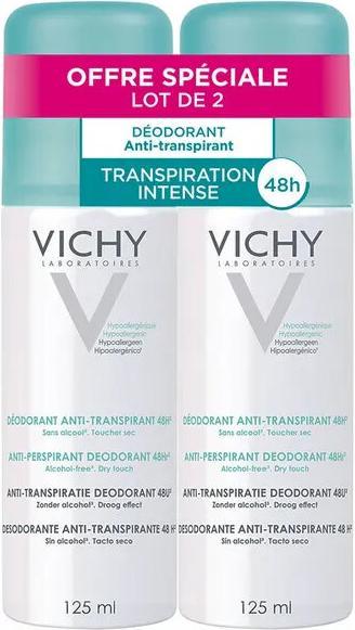 Actual product image Vichy Lot de 2 Déodorants Anti-Perspirant 48H - 2 x 125 ml (Spray, 250 ml)