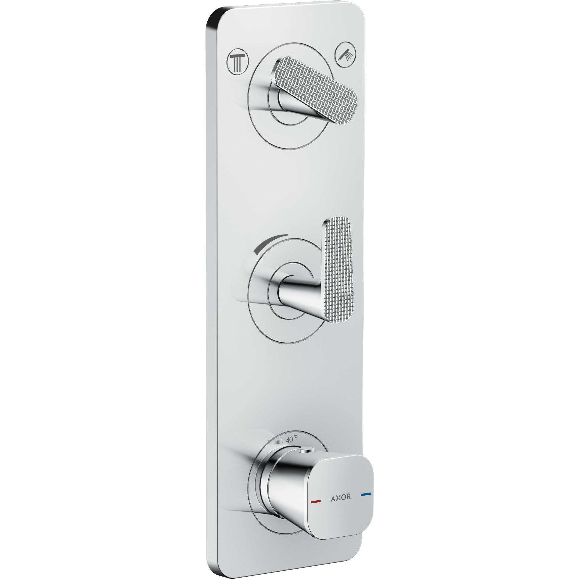 Axor, Rubinetteria per bagno, Citterio C Module thermostatique 380/120 encastré avec plaque pour 2 consommateurs, coupe cubique