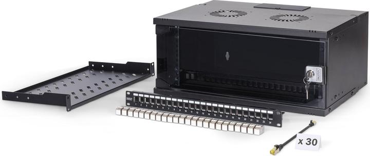 Actual product image Digitus 19" network set, 4U wall-mounted housing and accessories, black SOHO PRO version (4 RU, 19 inch rack)