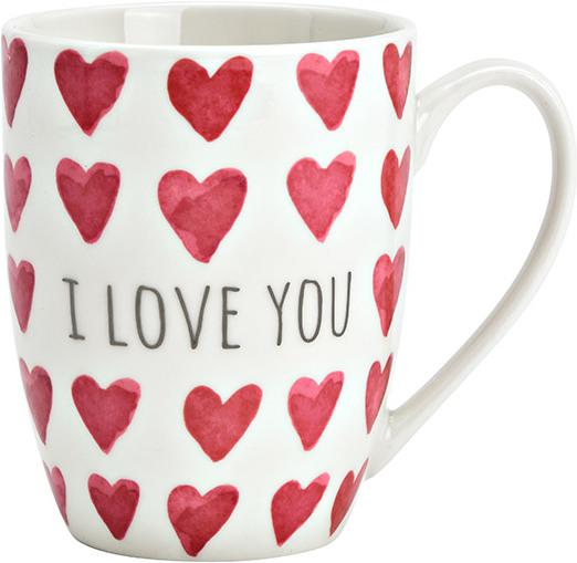 G. Wurm Mug Heart with lettering, I LOVE YOU, made of porcelain White, Pink (W/H/D) 11x11x8cm 300ml (300 ml, 1 x)