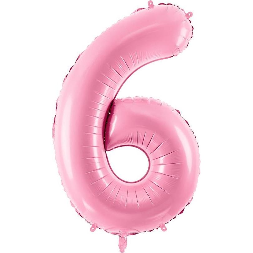 Partydeco Alu-Ball Ziffer "6" Hellrosa