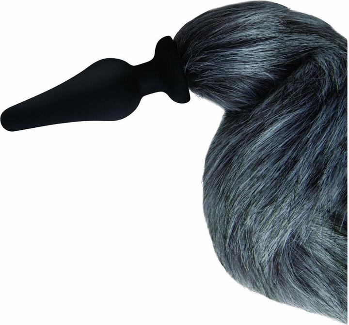 Actual product image Xgen Products whipsmart 4.5 inch silicone plug with grey indigo fox tail set