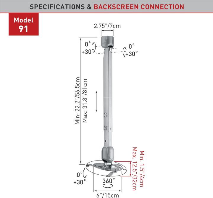 Image du produit Barkan Support de plafond pour projecteur avec télescope/91 (Plafond)