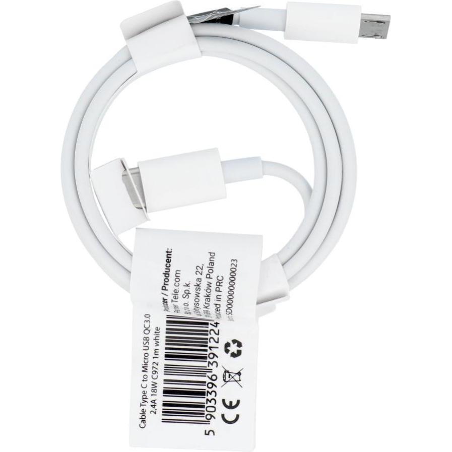 OEM Cable Cable USB C to Micro USB QC3.0 2,4A 18W C972 1 m white (USB 3.2 Gen 1, 18 W), Cavo USB
