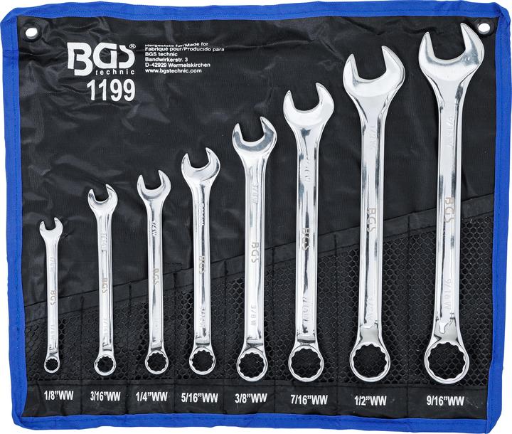 Immagine prodotto BGS Serie di chiavi combinate anello-forchetta dimensioni in pollici 1/8" - 9/16" Withworth 8 pz.