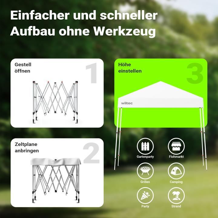 Actual product image Wiltec Faltpavillon 250x250cm weiss wasserdicht Pavillon Gartenpavillon Camping (250 cm, 250 cm)