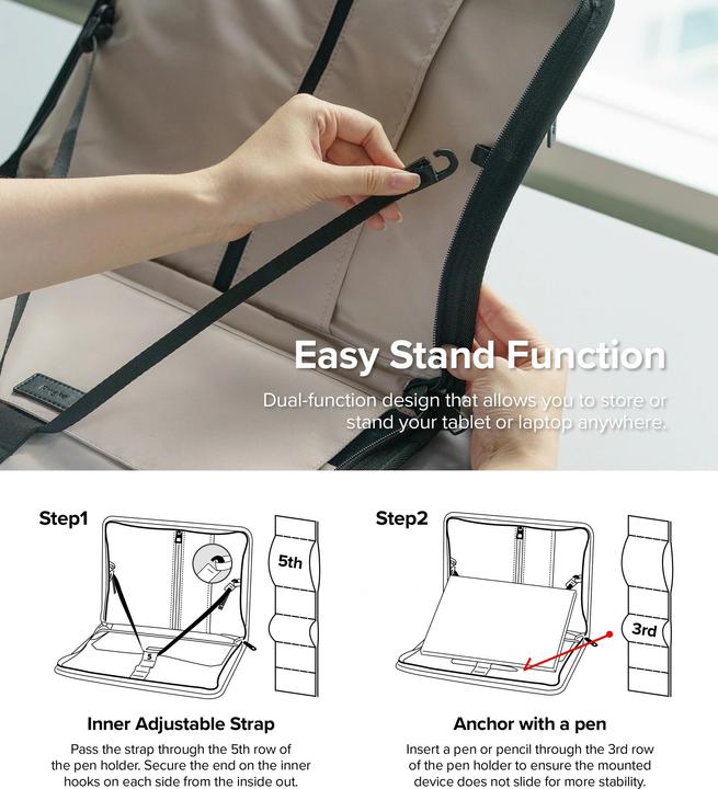 Actual product image Ringke Smart Zip Pouch universal case for laptop, tablet (up to 13 #), stand, bag, organizer, beige (13")