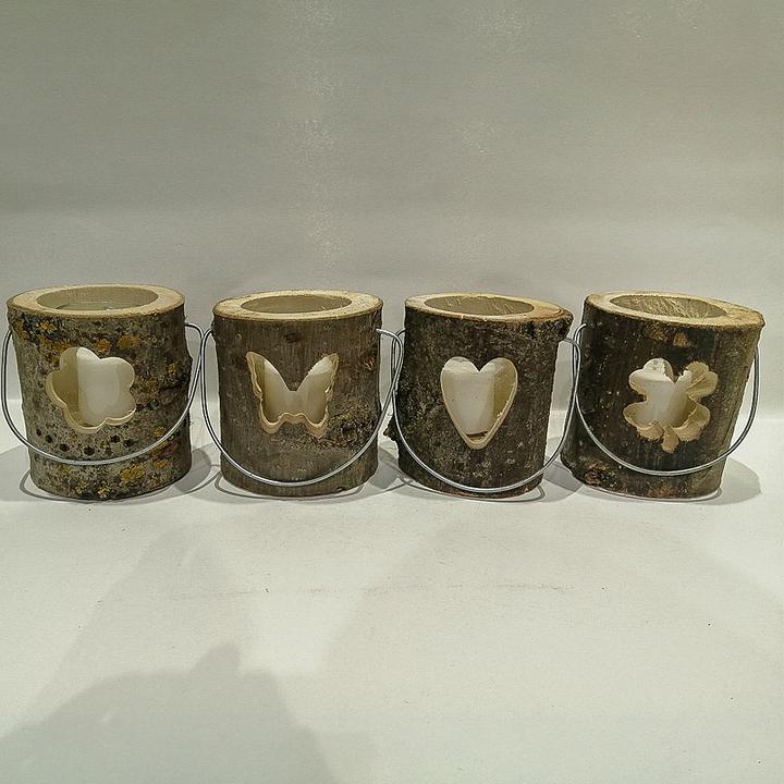 Immagine prodotto Natura Punto Lanterna di legno con candela, cuore, fiore, farfalla, 12 x 12 cm