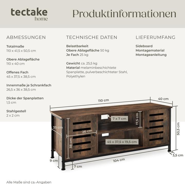 Actual product image tectake Carlow (110 x 41.50 x 50.50 cm)