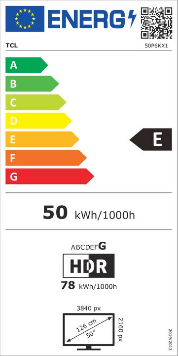 Label énergétique TCL 50P6K (50", LED, 4K, 2025)